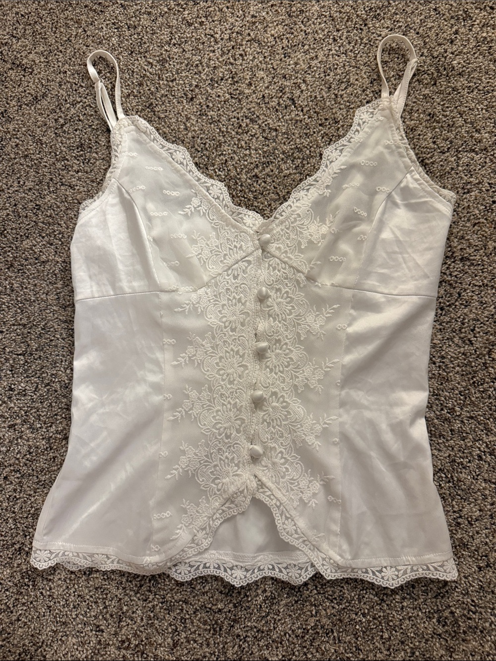 Princess Polly White Lace Trim Button Front Cami Tank